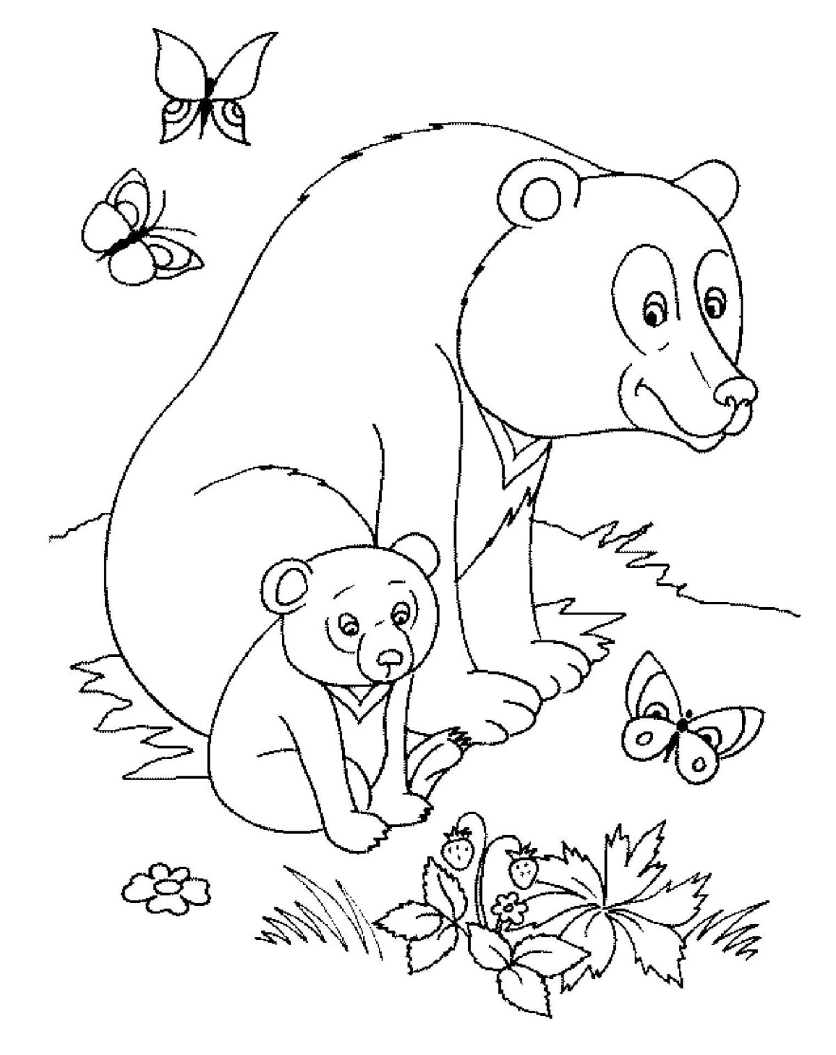 Раскраска медвежата в лесу для детей