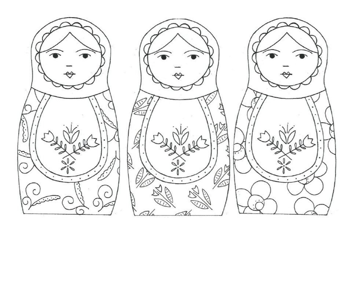 Матрешка раскраска на белом фоне для детей
