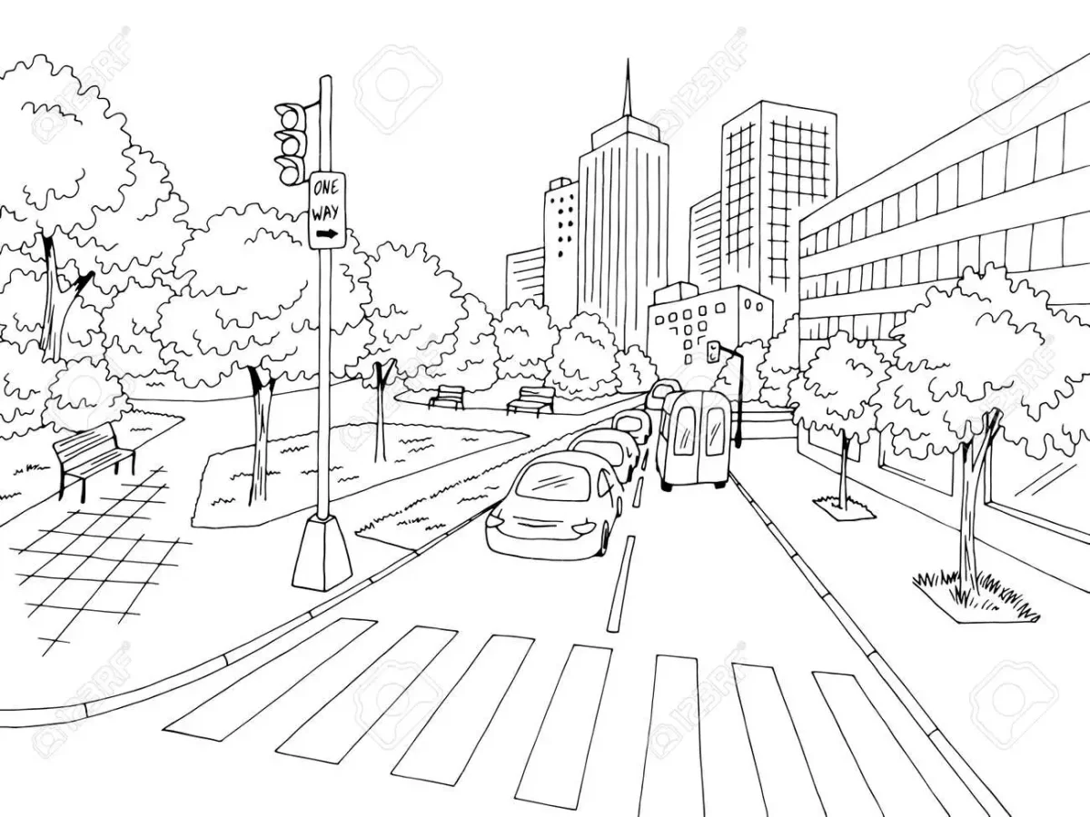 Улица с дорогой раскраска