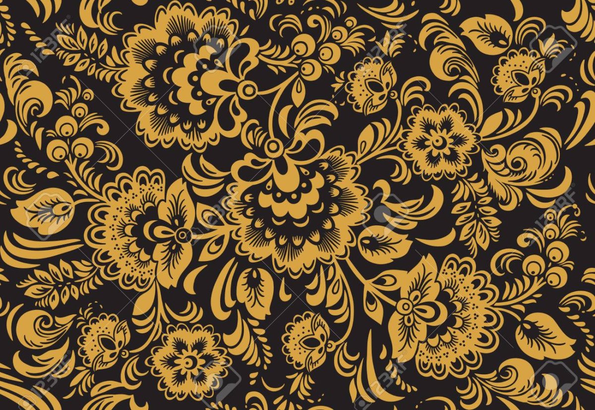 Золотая Хохлома на черном фоне