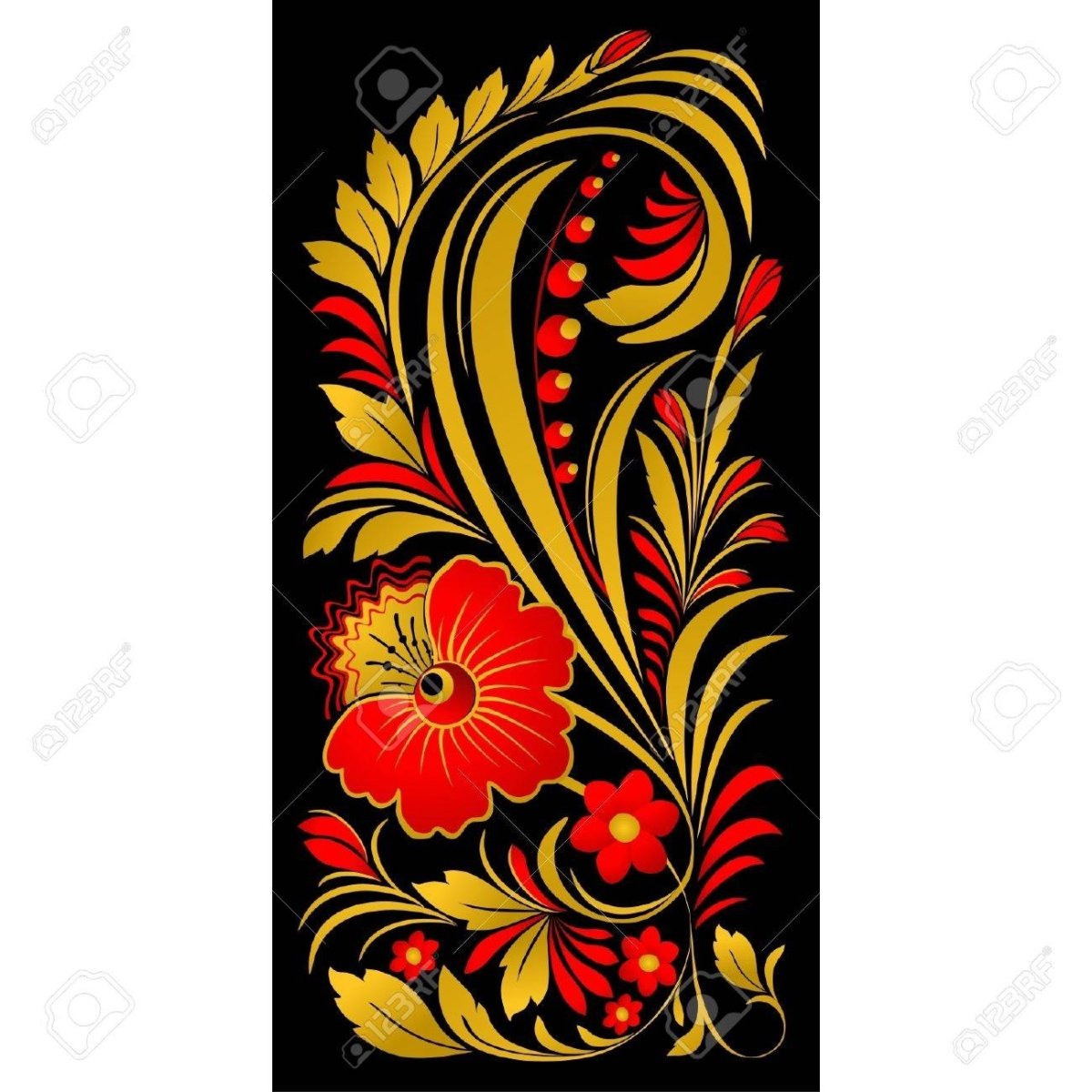 Хохломские узоры на черном фоне