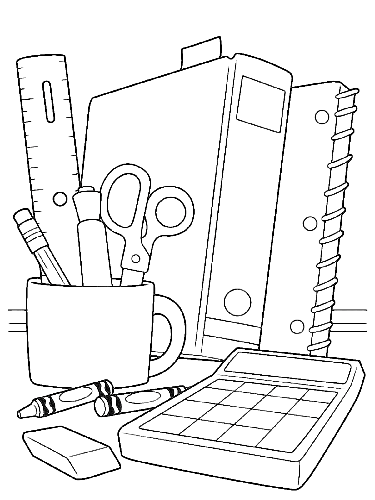 Раскраска школа и школьные принадлежности