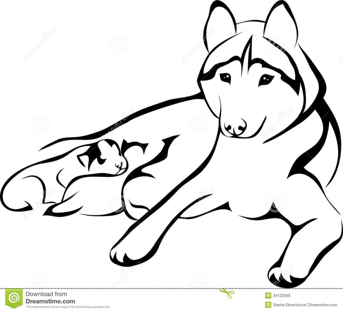 Эскиз собаки лежа