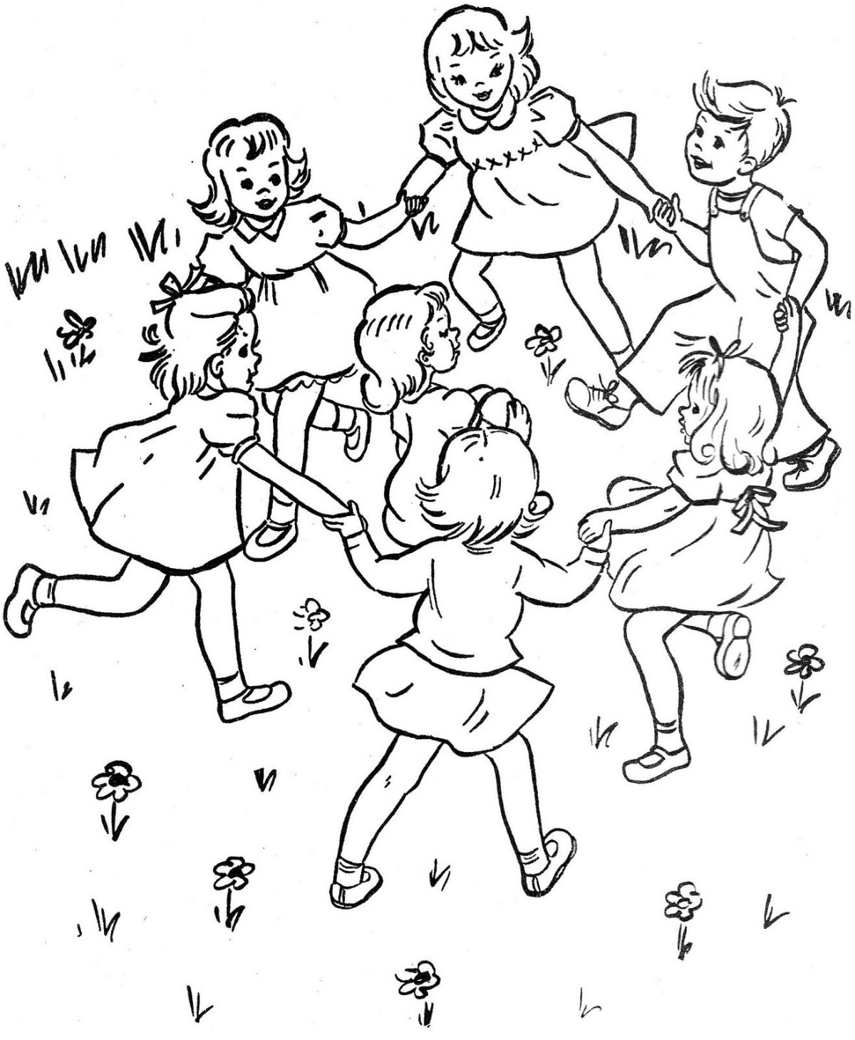 Детский хоровод раскраска