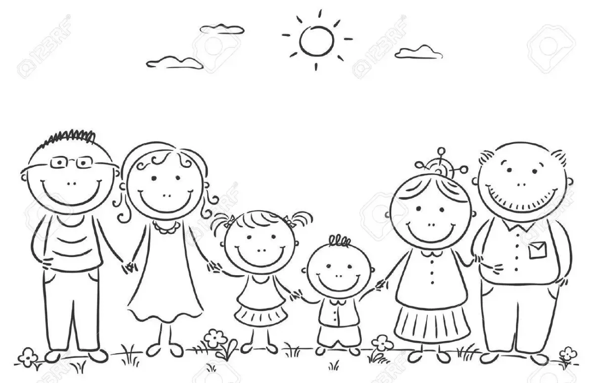 Семья рисунок чб