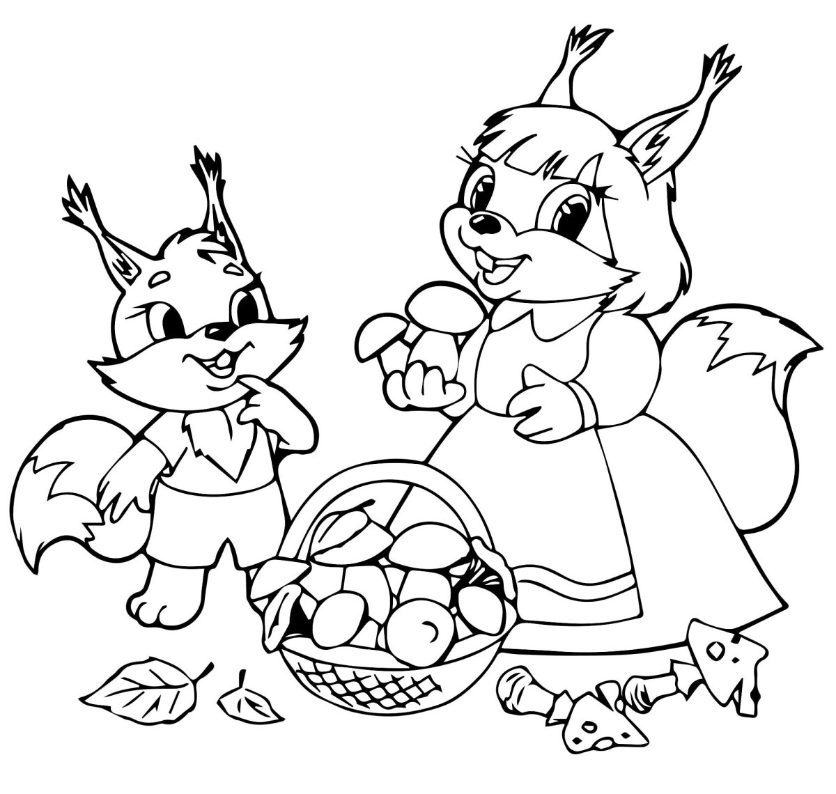 Раскраска Белочка с орешками