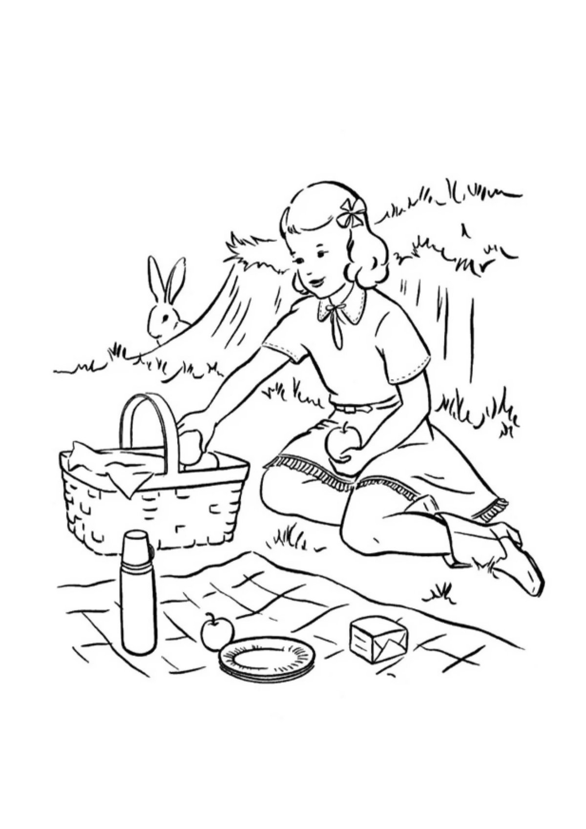 Девочка с корзинкой ягод раскраска