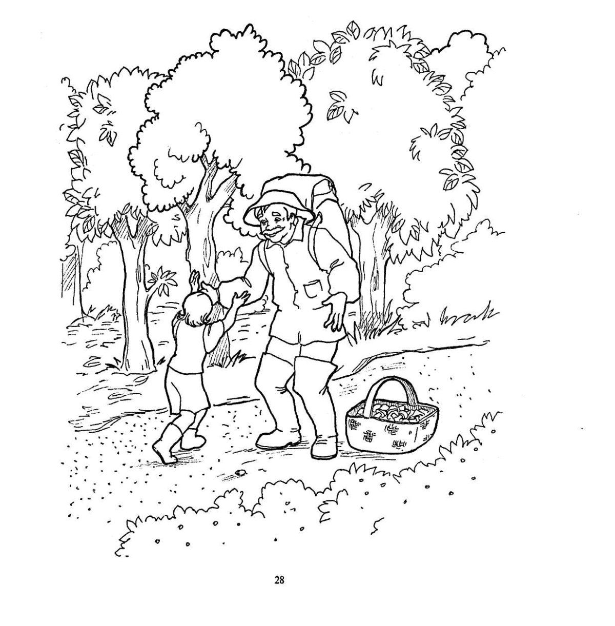 Корзинка с грибами раскраска для детей