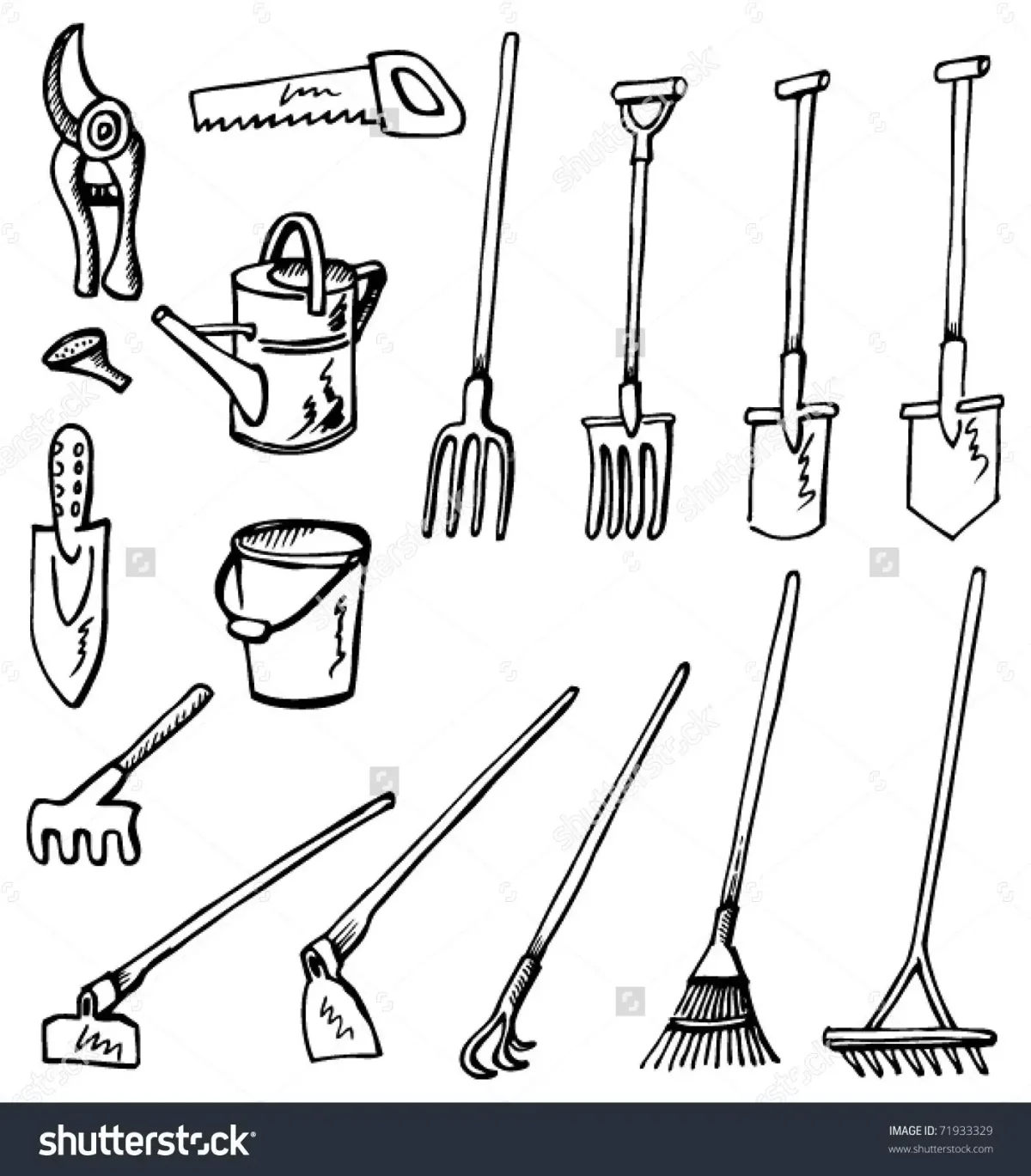 Садовые инструменты раскраска