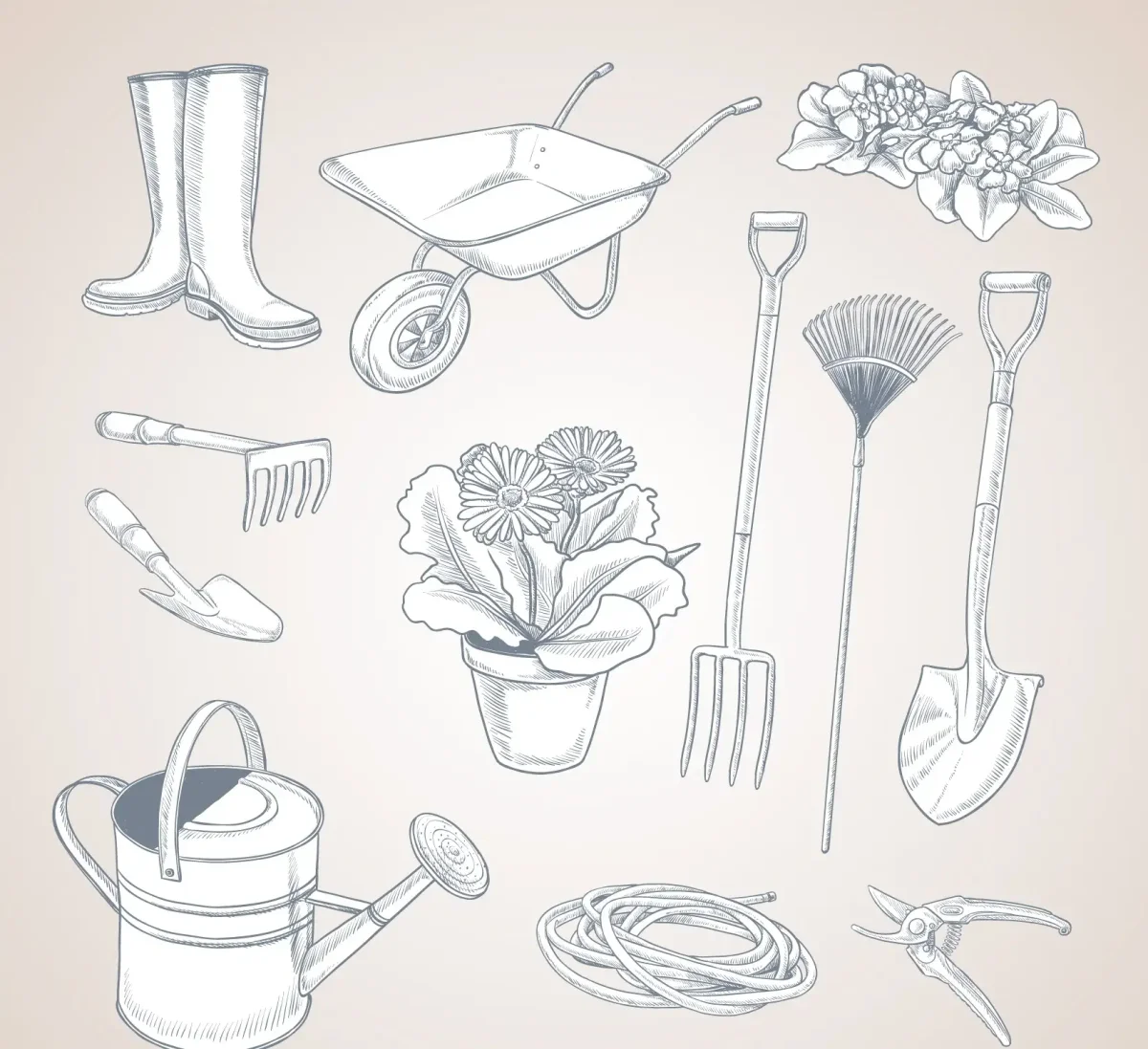 Садовые инструменты раскраска