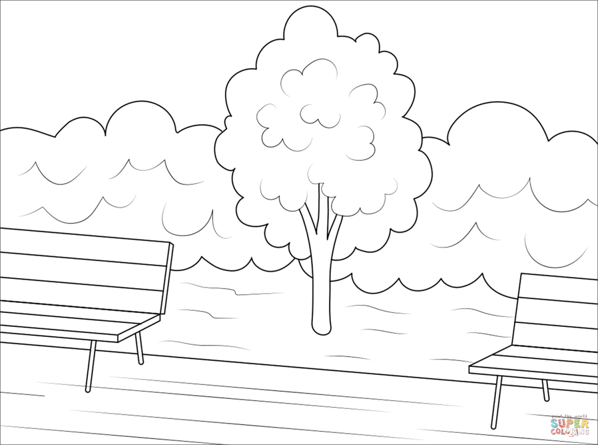 Раскраска скамейка в парке