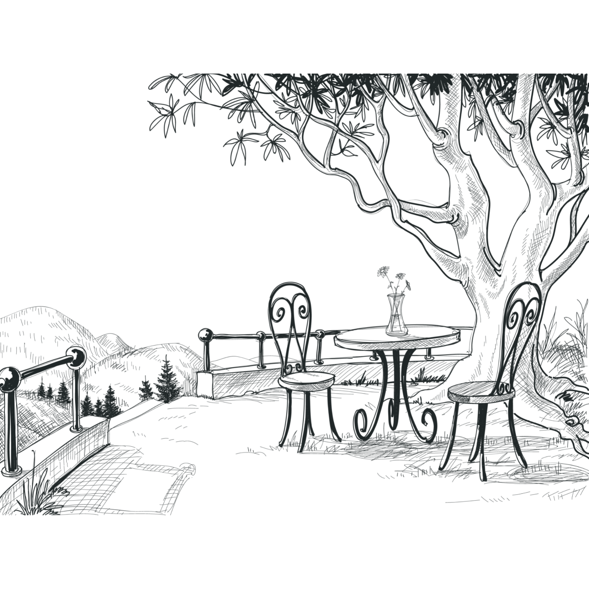 Раскраска в парке на лавке