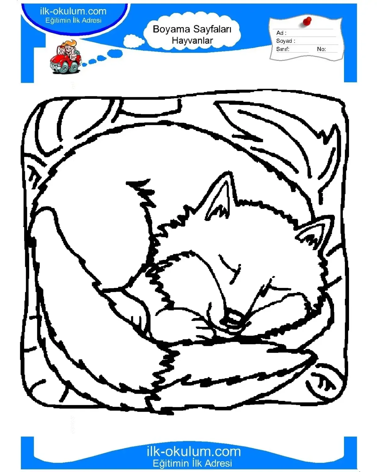 Карточка раскраска лиса