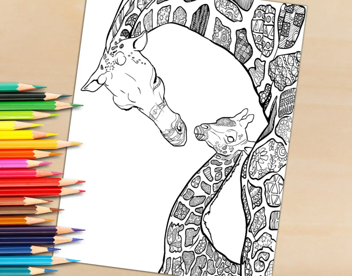 Голова жирафа раскраска дудлинг