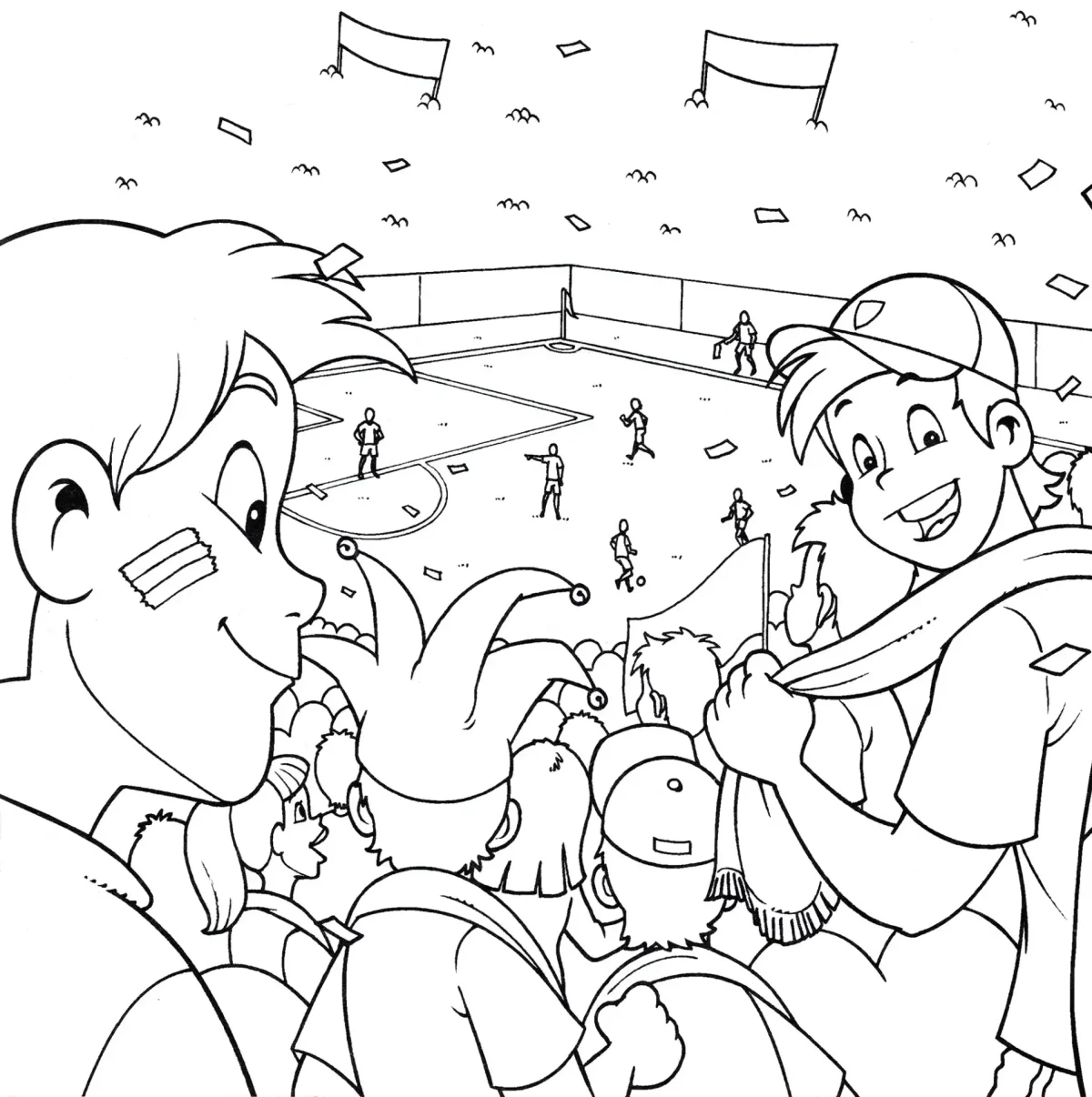 Раскраска болельщики на футболе