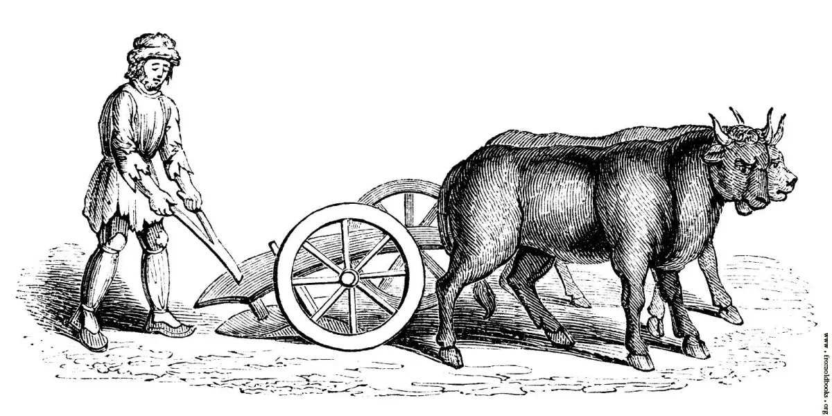 Тяжелый колесный плуг средневековья