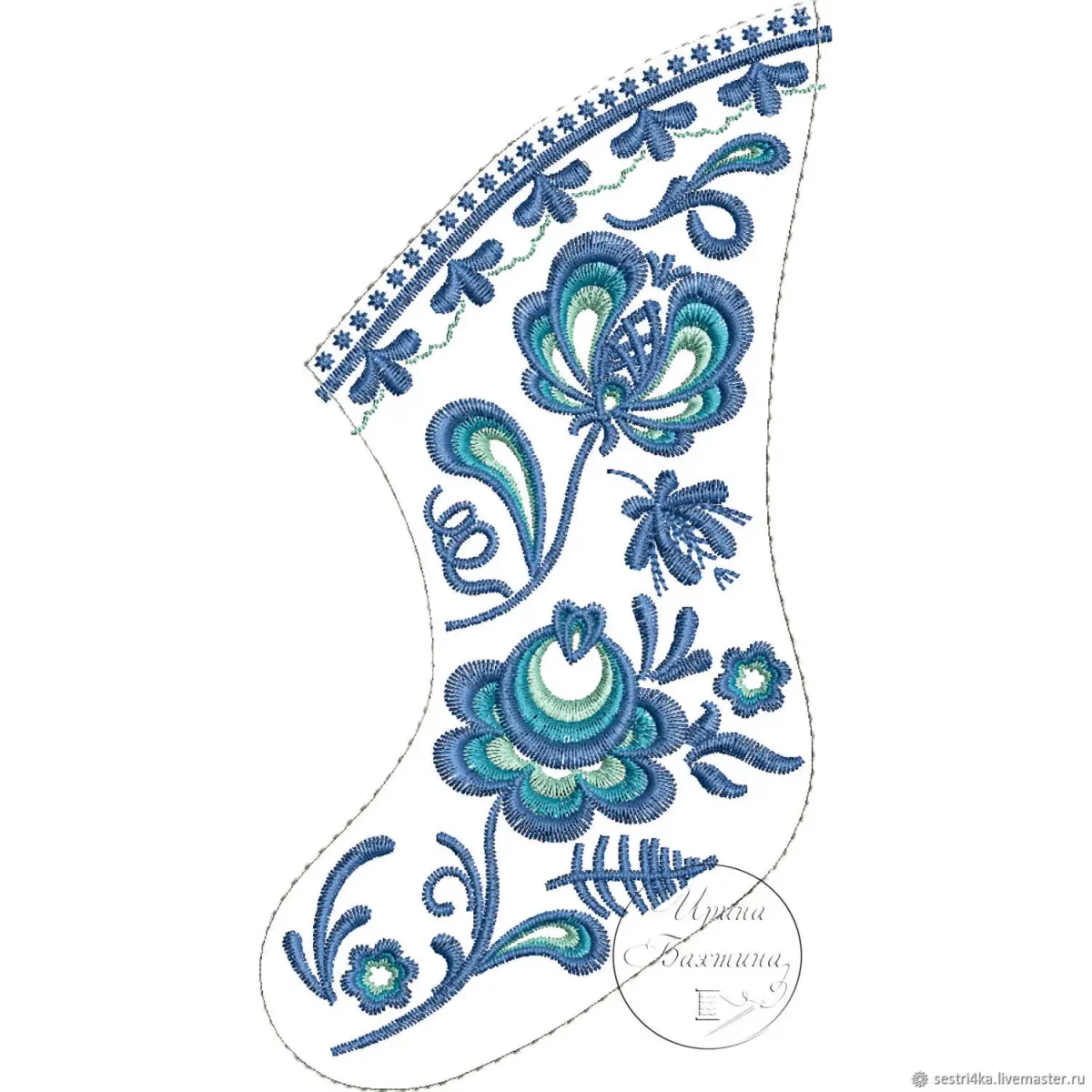 Гжель Машинная вышивка