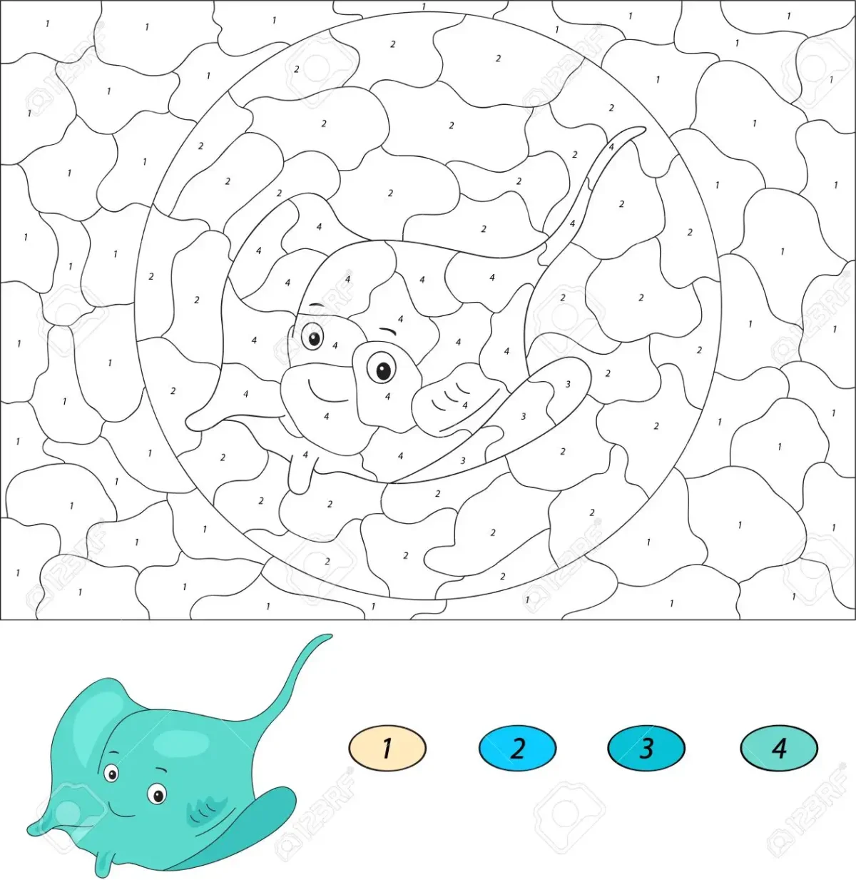 Раскраска по цифрам с акулой