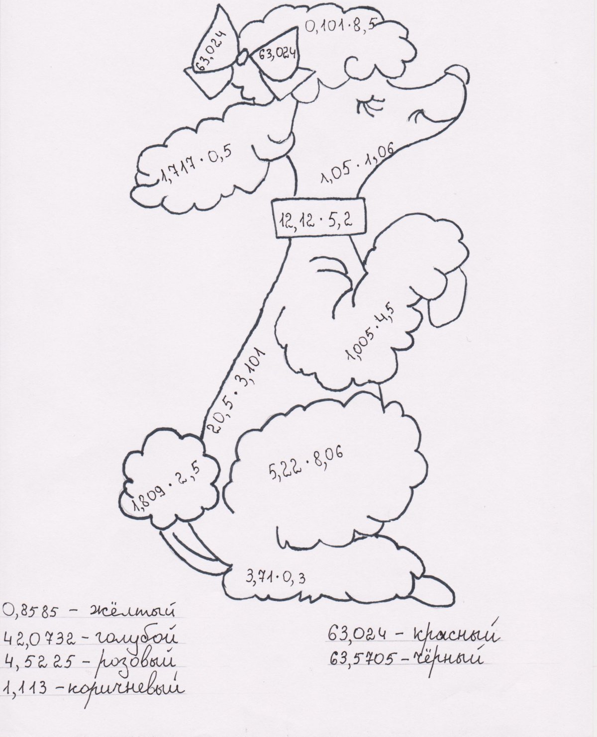 Раскраска умножение десятичных дробей