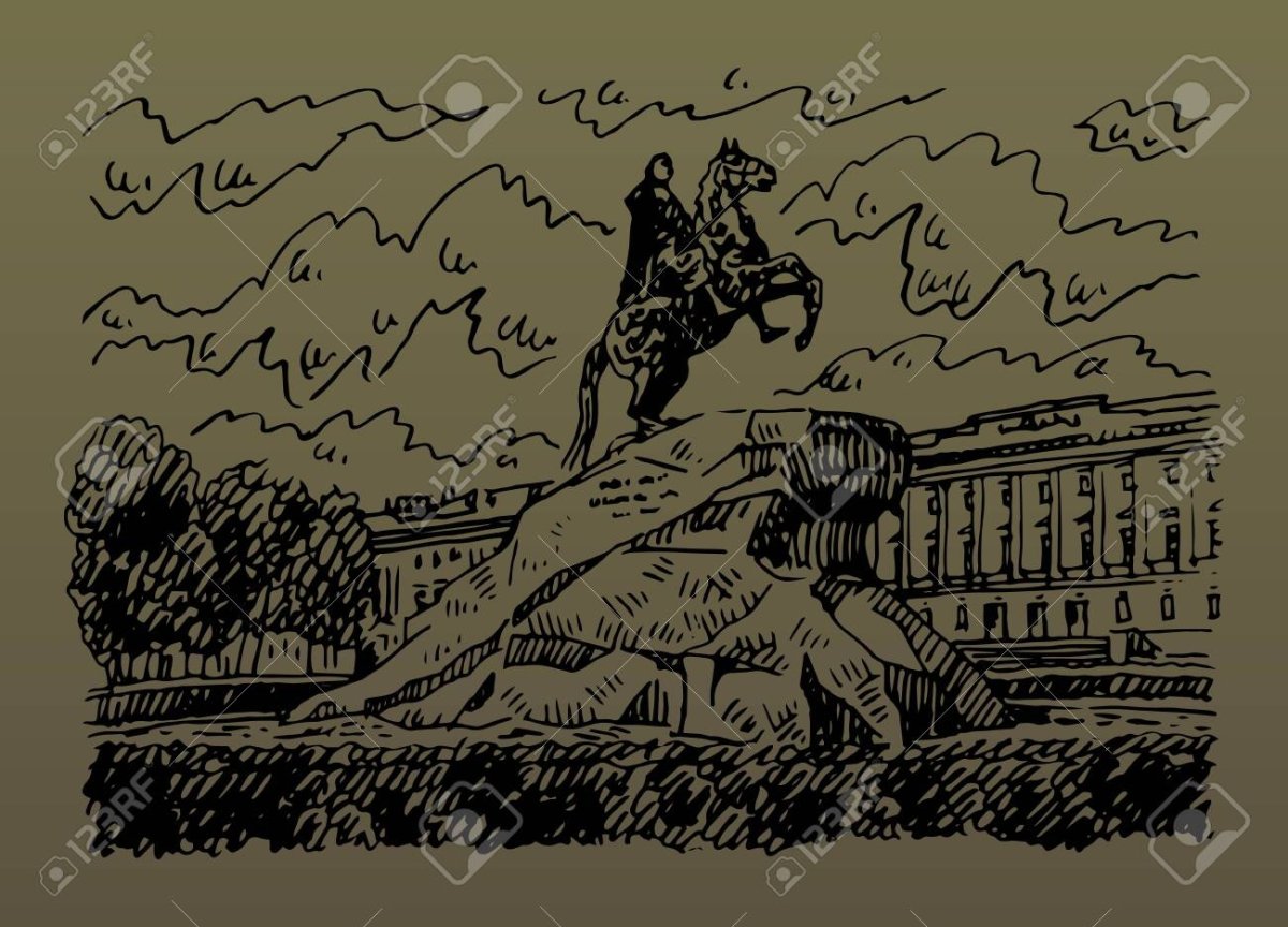 Санкт Петербург медный всадник Графика