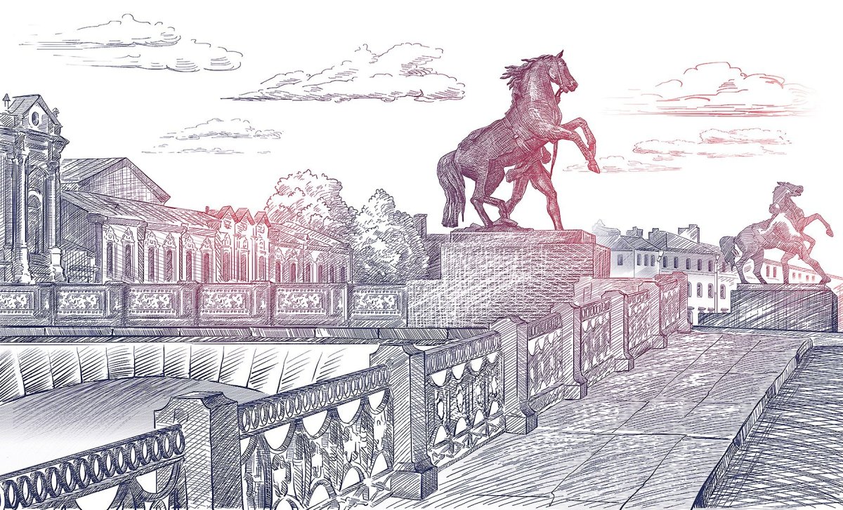 Аничков мост Санкт-Петербурге Графика