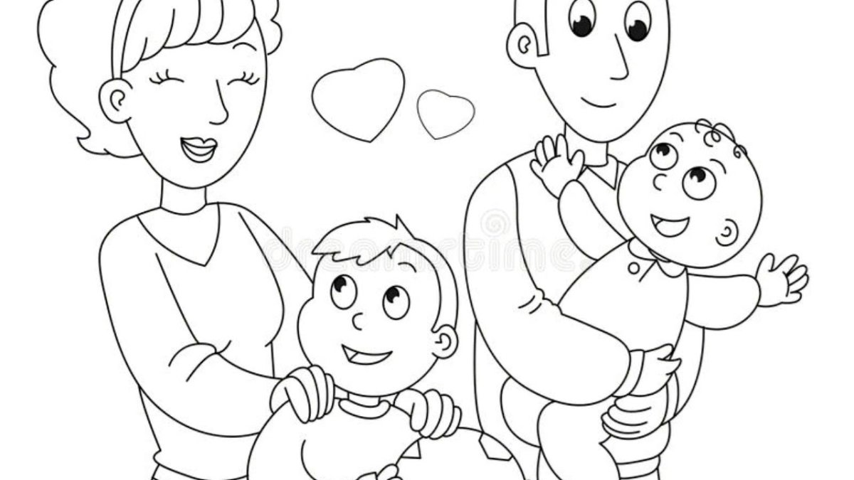 Рисунок семьи мама папа и два сына