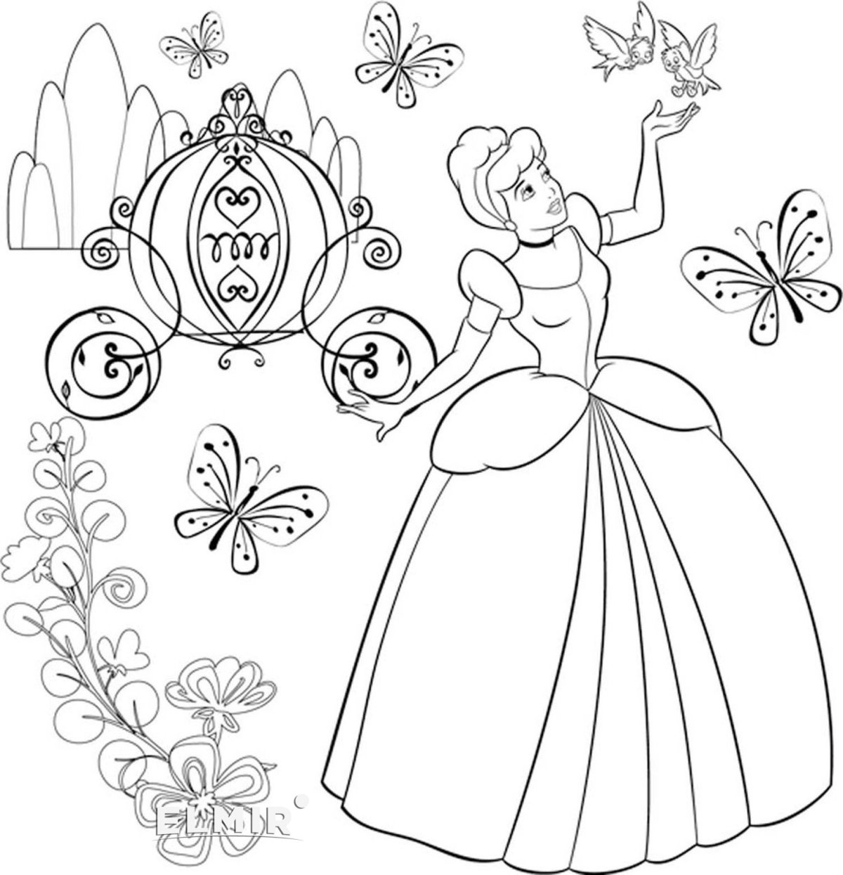 Золушка с тыквой раскраска