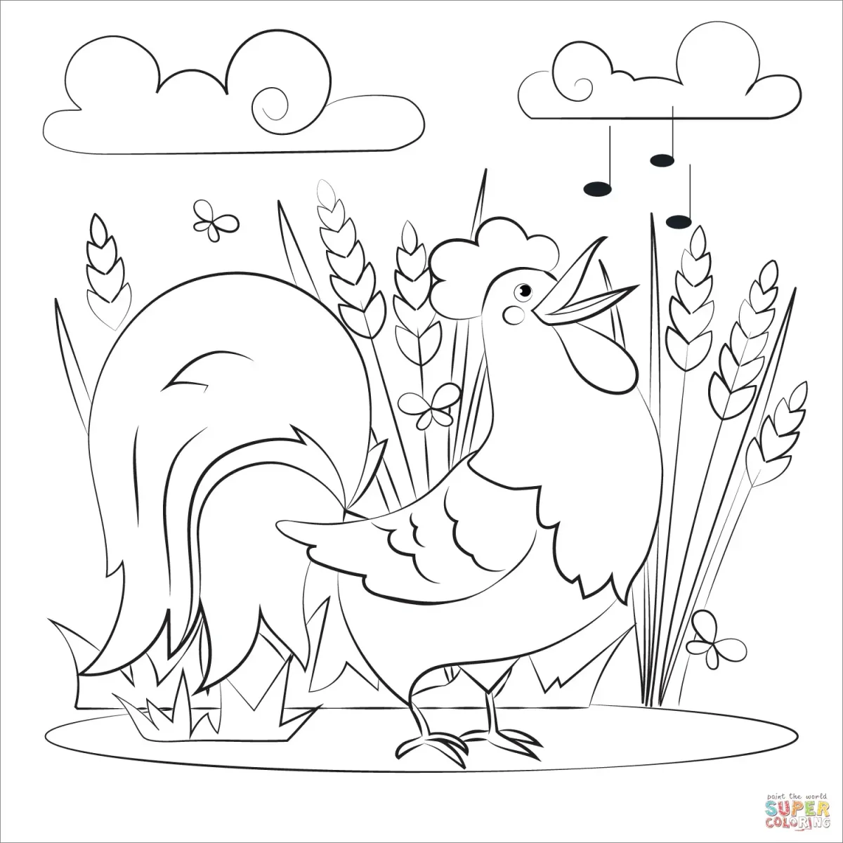 Раскраска петушок и Курочка для детей