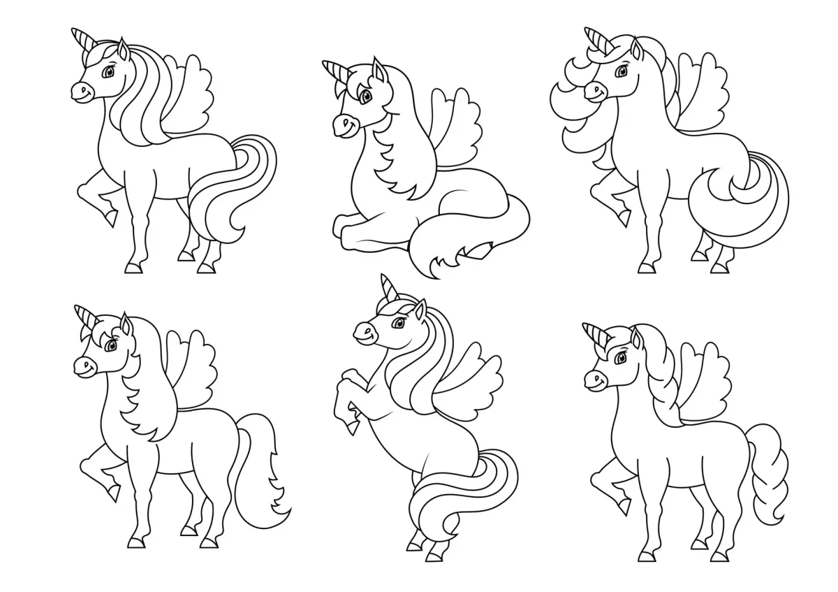 Лошади коллаж раскраска