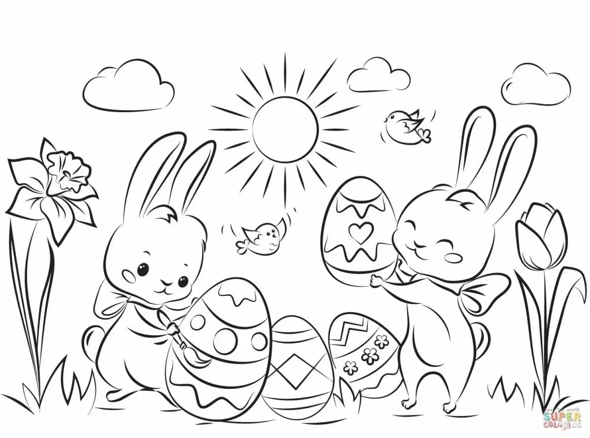 Раскраска зайки на лужайке