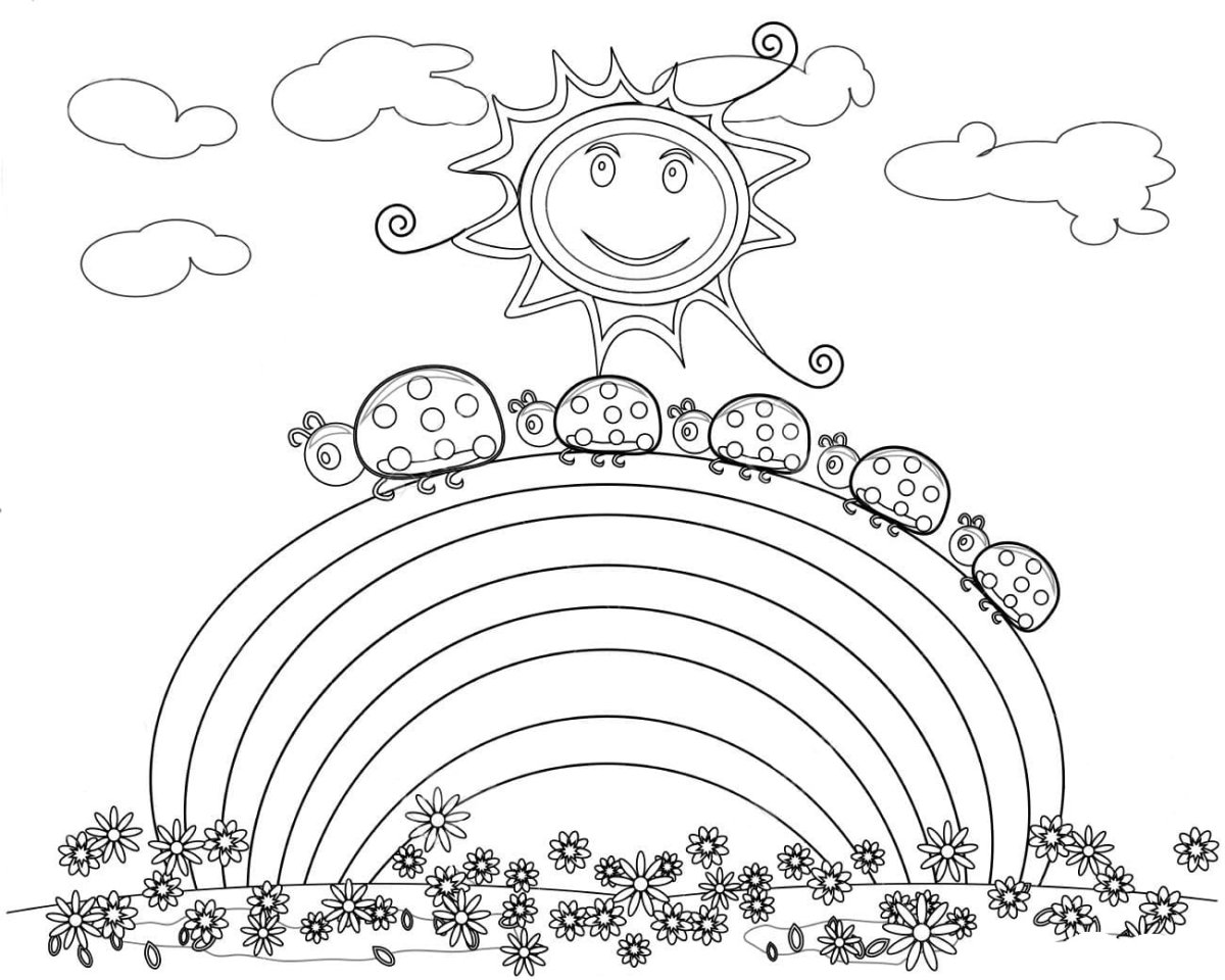 Солнышко и Радуга раскраска