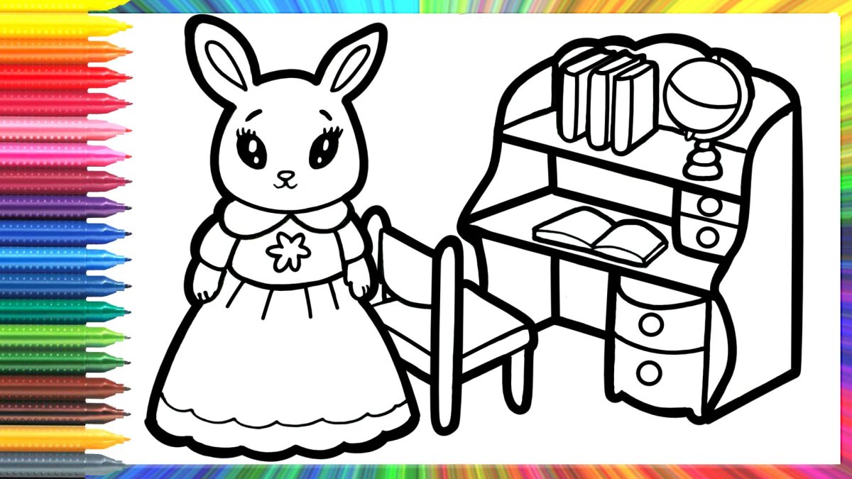 Иллюстрации для раскрашивания Зайчонок убирает игрушки