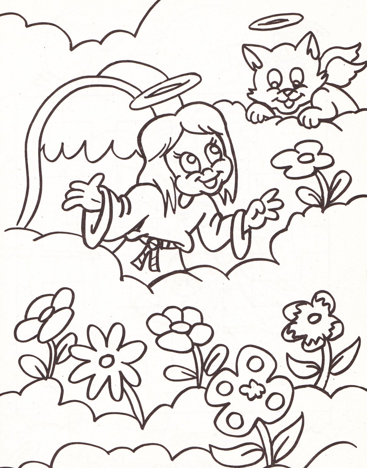 Котик ангел раскраска