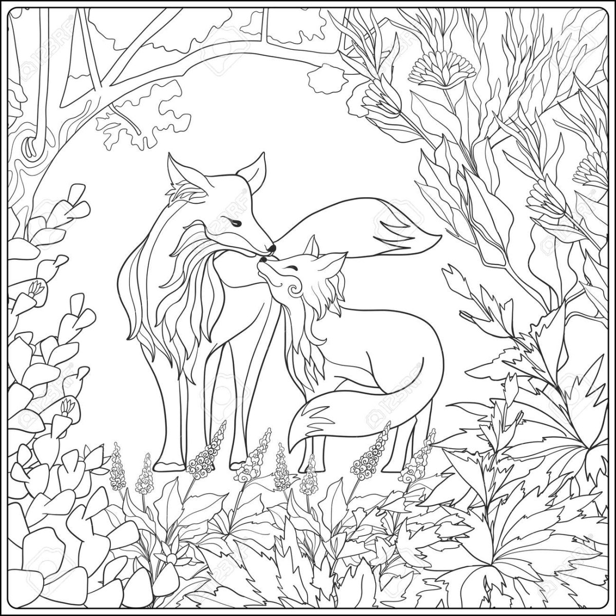 Сказка лиса и журавль Развиваша раскраска