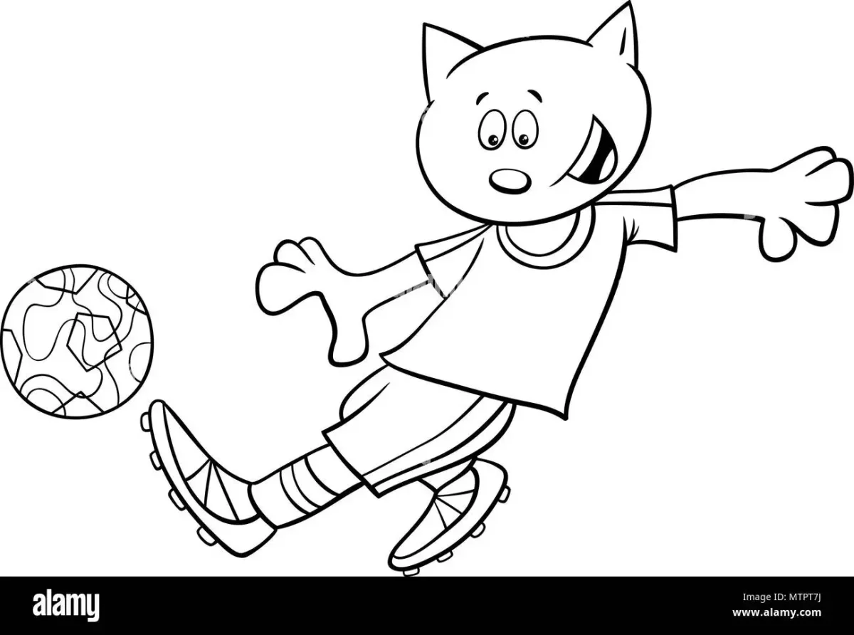 Раскраска кошечка с мячиком