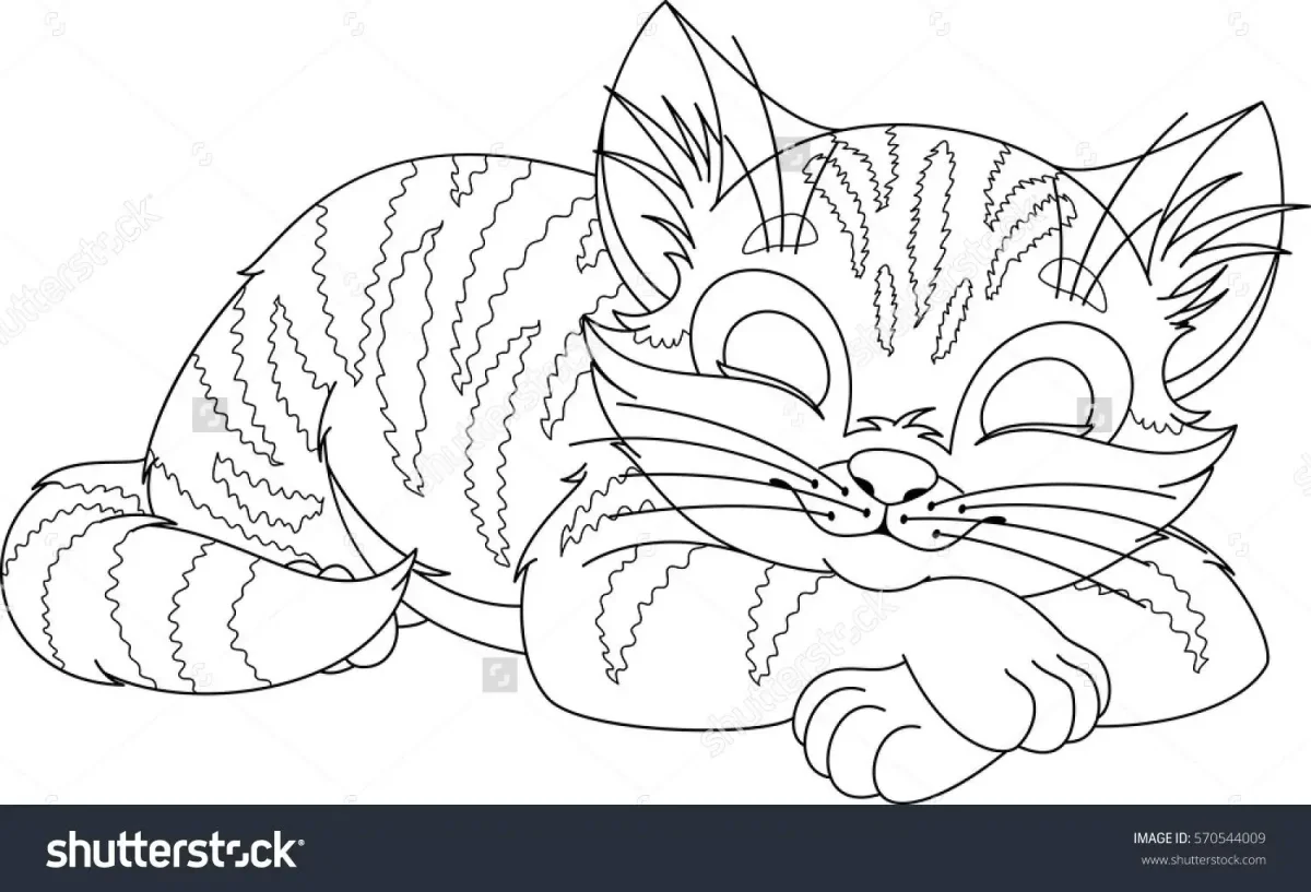 Спящий кот раскраска