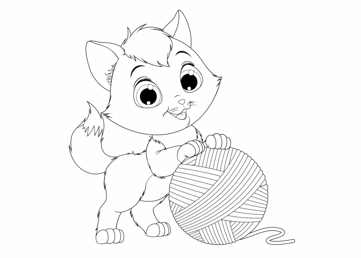 Котенок с клубочком раскраска