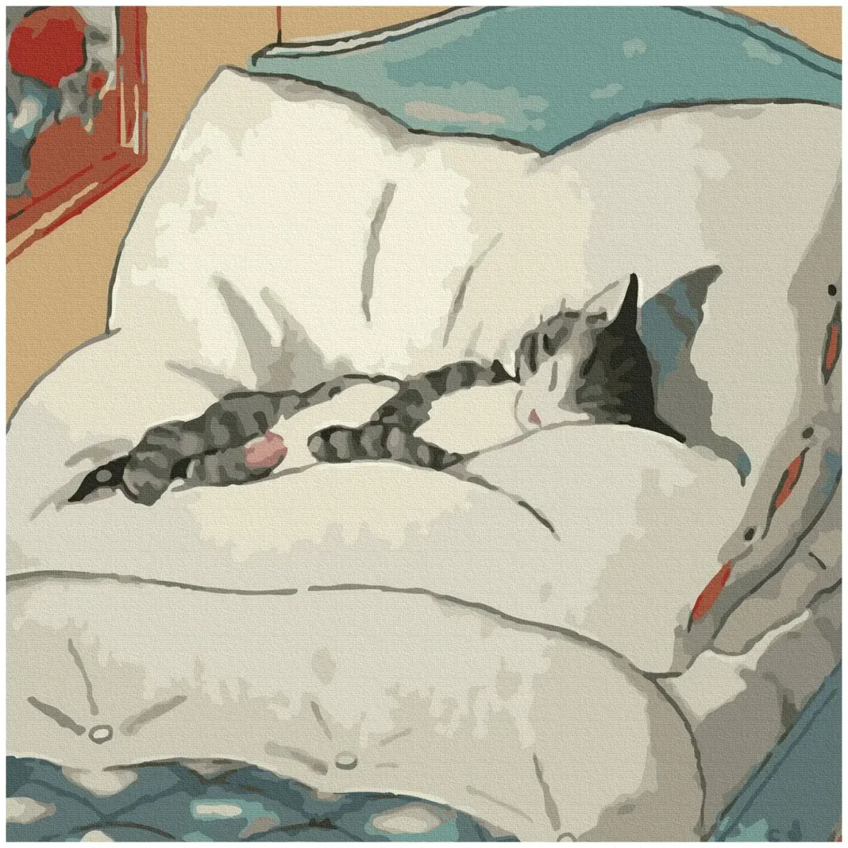 Кот спит на кровати