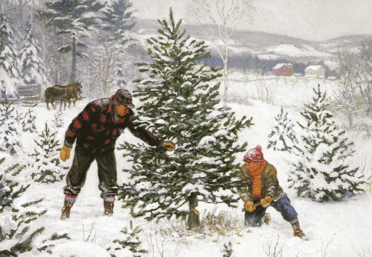 Мужик рубит елку