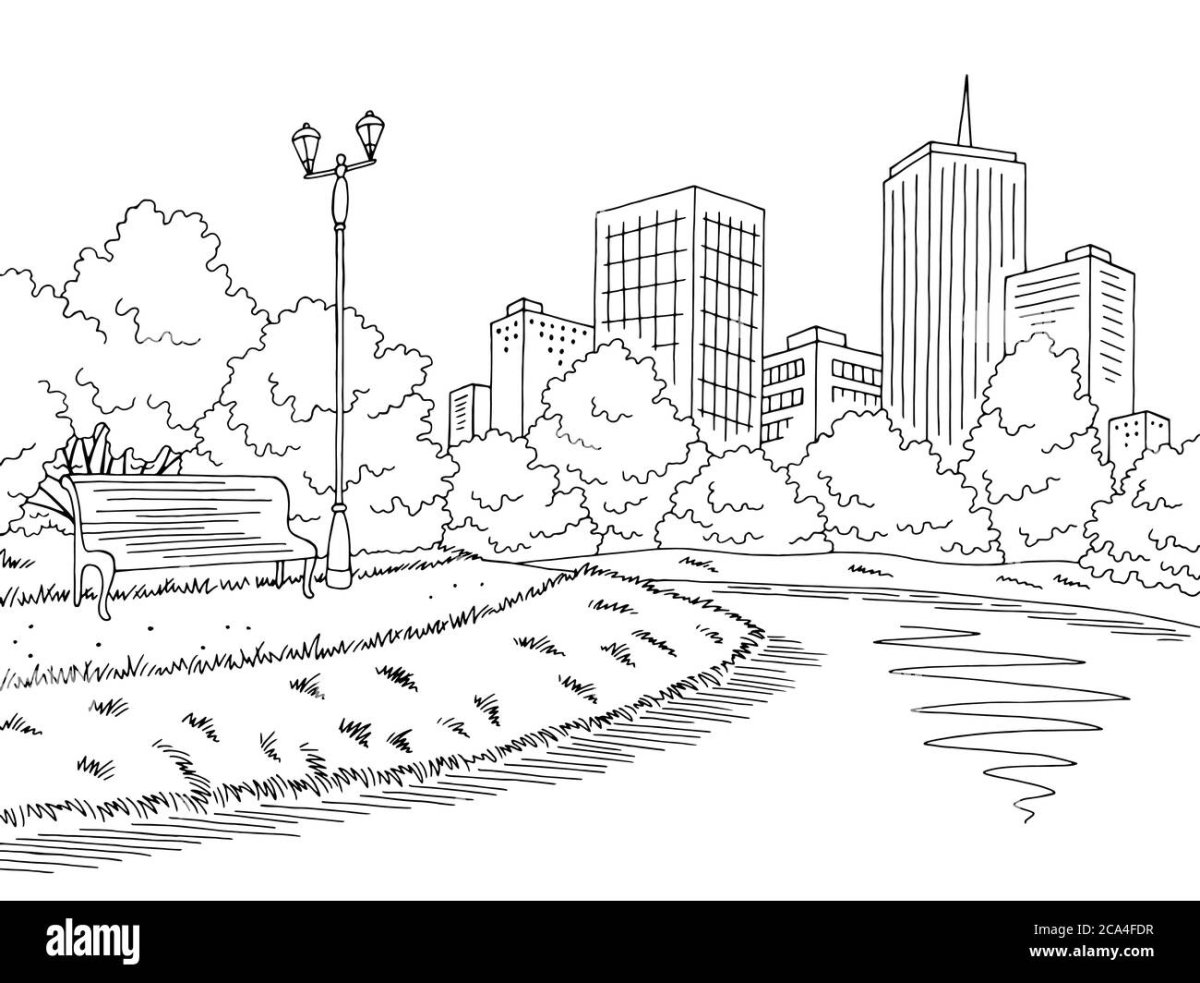 Река Волга рисунок карандашом