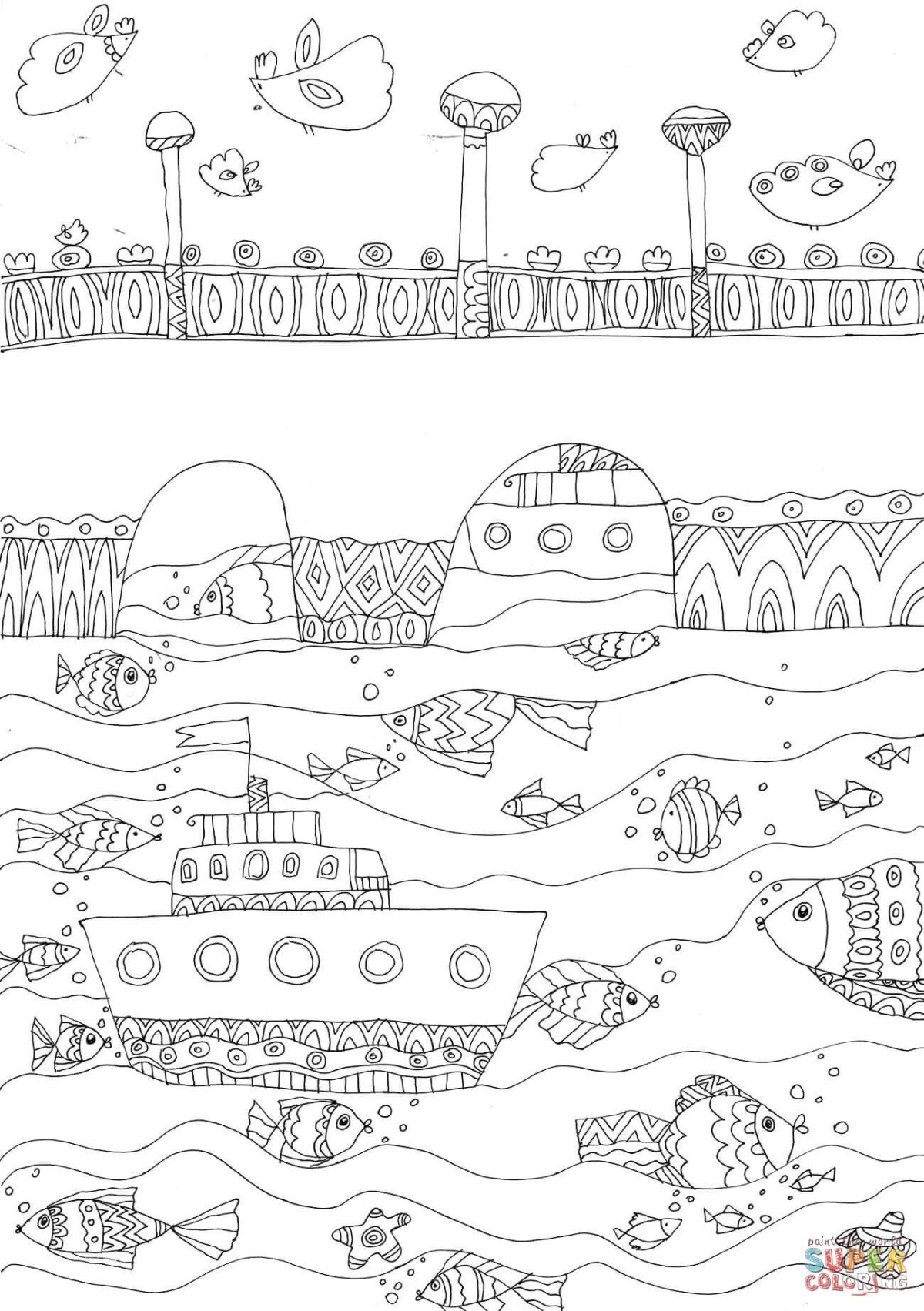 Море раскраска для детей