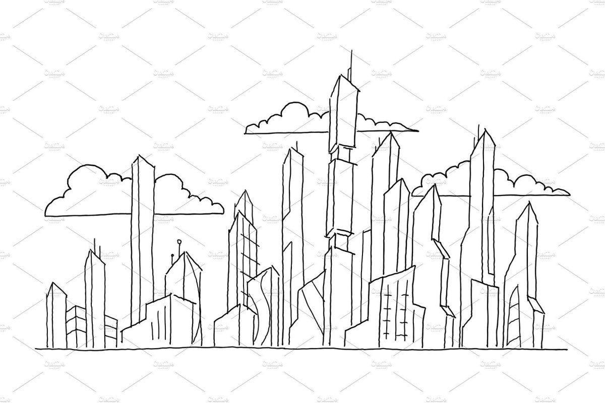 Город будущего рисунок контур