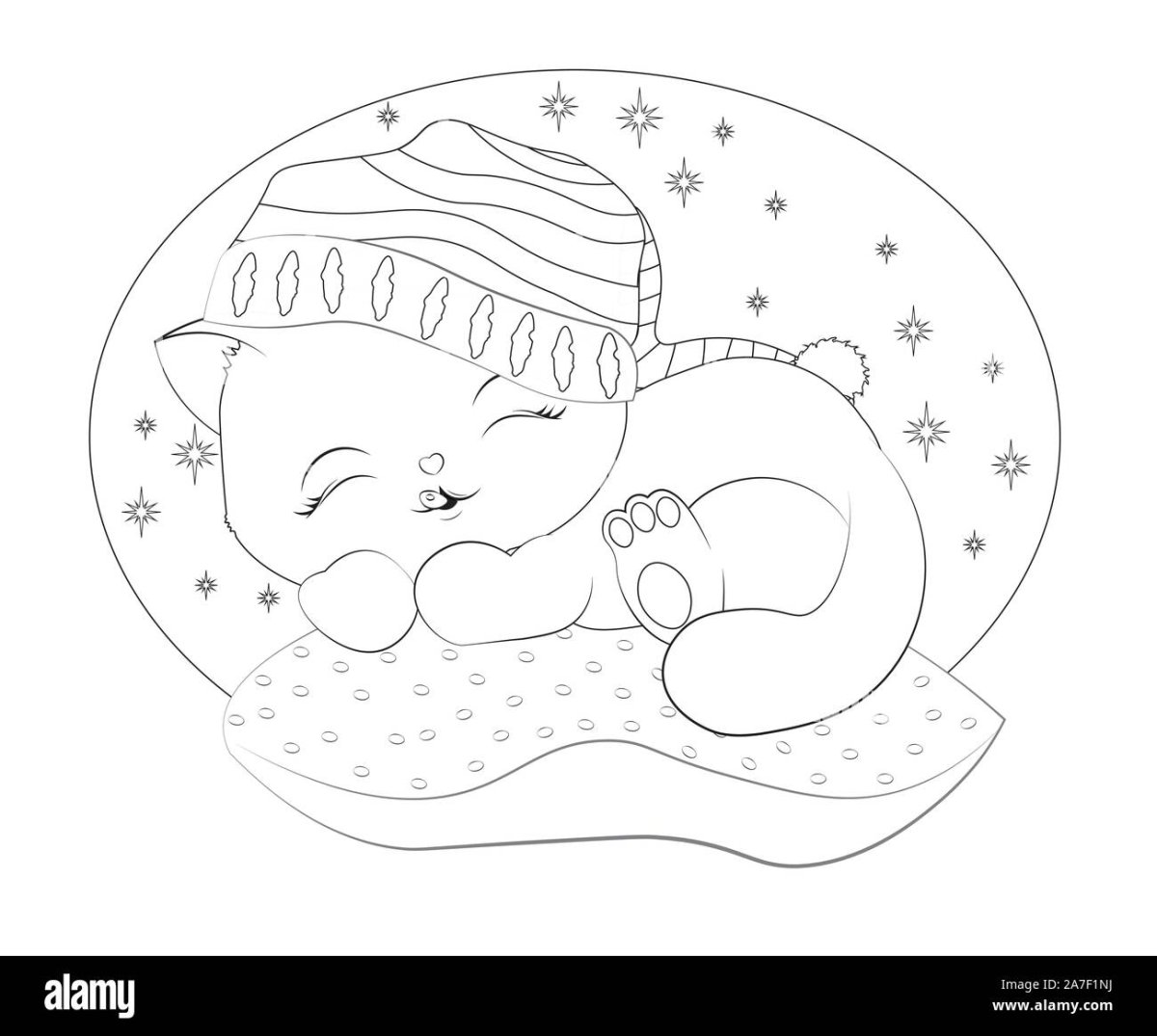 Спящий кот раскраска