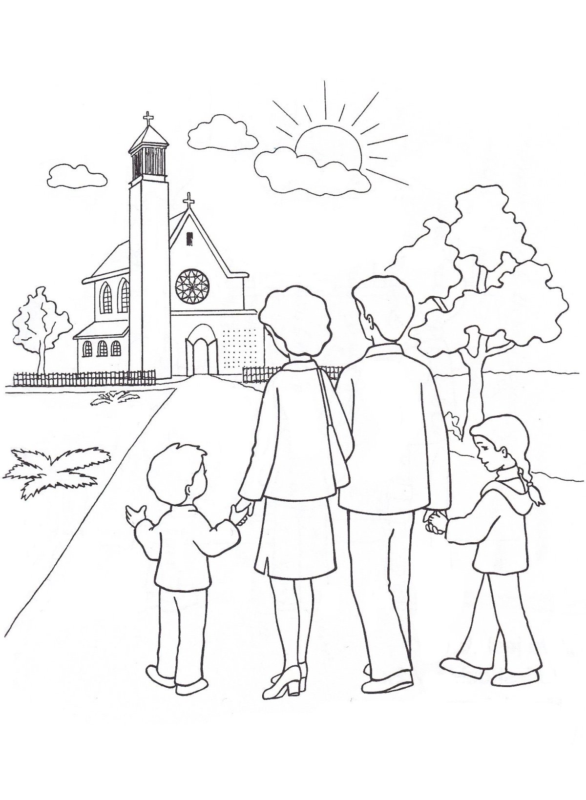 Раскраска школа и Церковь