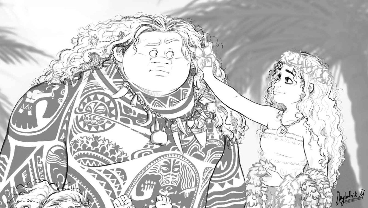 Муана и Мауи раскраска