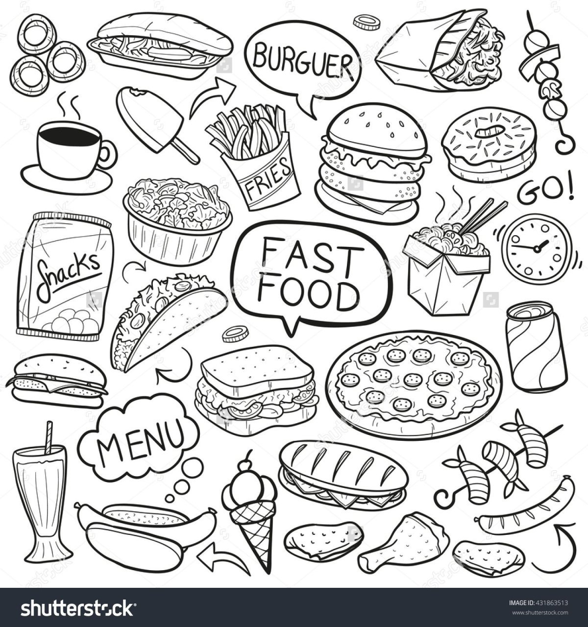 Раскраски для наклеек фаст фуд