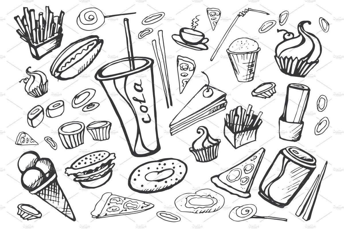 Зарисовки фаст фуда вектор