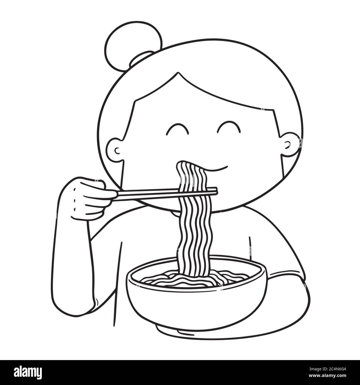 Девочка ест лапшу