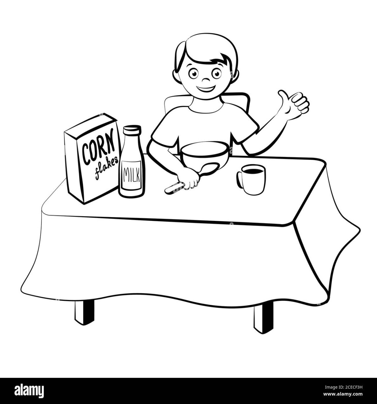 Мальчик завтракает раскраска