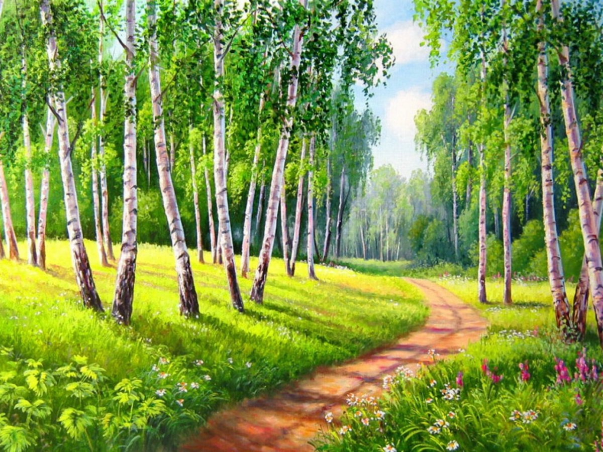 Алмазная живопись "Березовая роща" 55х40см